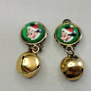 Vintage Disney Mickey Mouse Santa With Bells Clip-on Earrings.